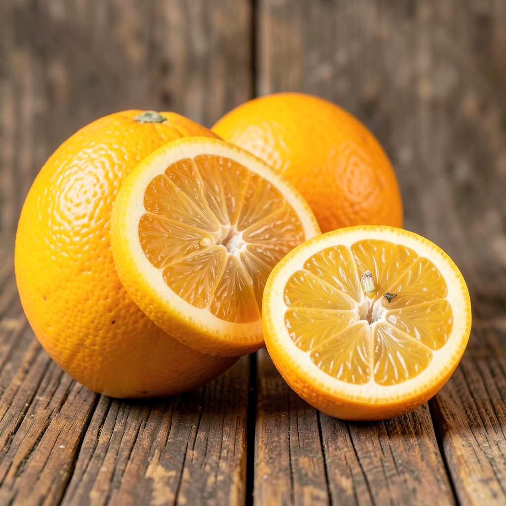 Warm citrus and golden turmeric hues with a rustic wooden backdrop, vibrant and earthy