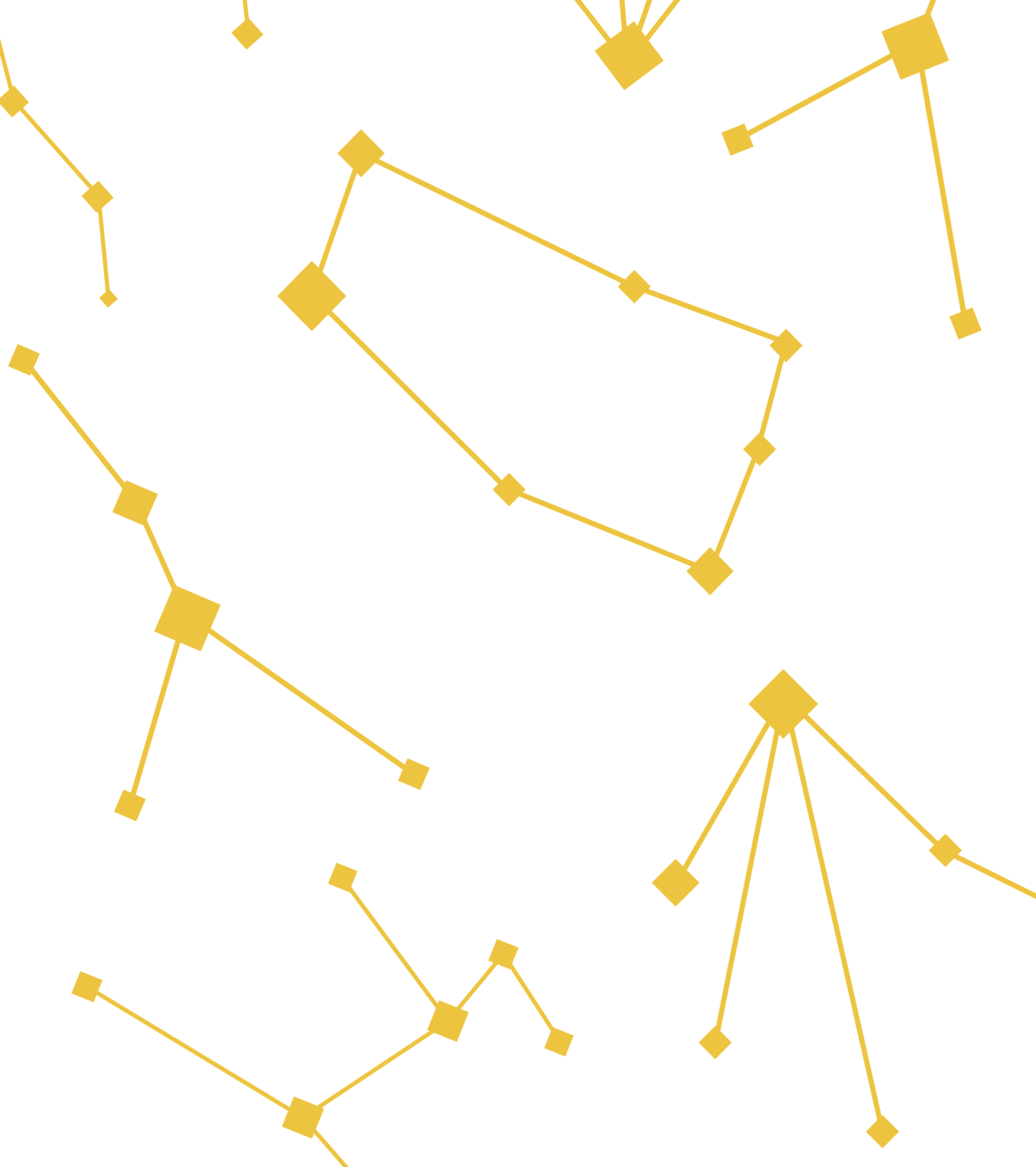 Abstract pattern of yellow constellation dots connected by lines on a white background, evoking celestial and mystical themes